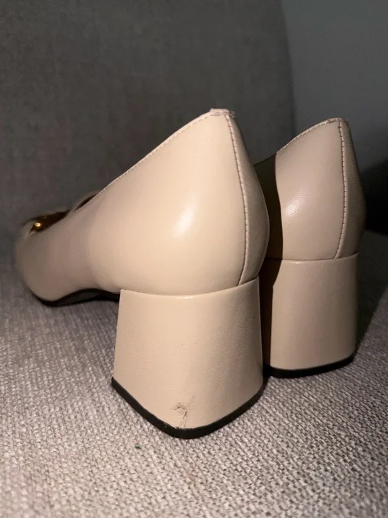 Bibilou Anthropologie Valencia Cream Block Heel Loafer with Gold Chain Accent - Picture 6 of 8